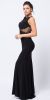 Lace Accent Sheer Waist Long Formal Evening Jersey Dress in Black
